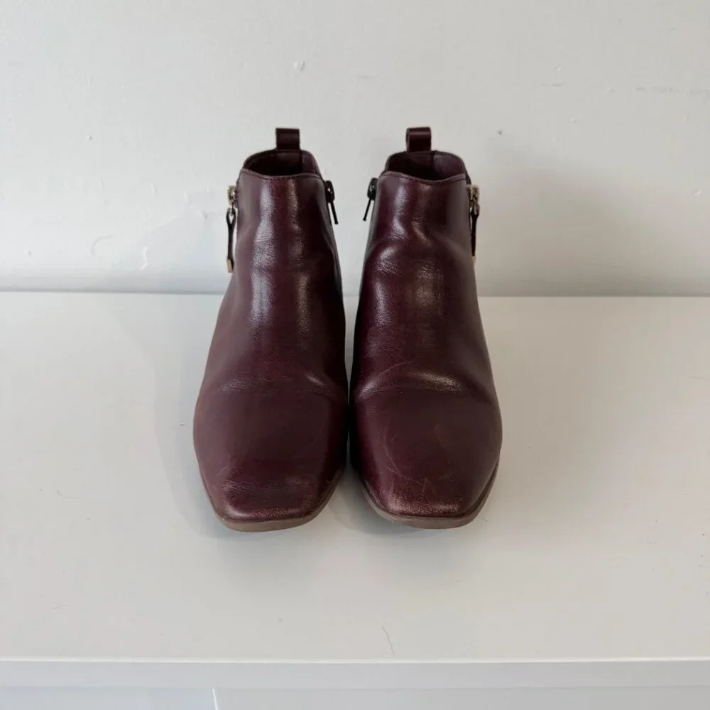 Aldo Dark Burgundy Brown Leather Ankle Boots